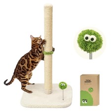 34" Tall Cat Scratching Post Natural Sisal Rope Tree With Plush Toy Ball