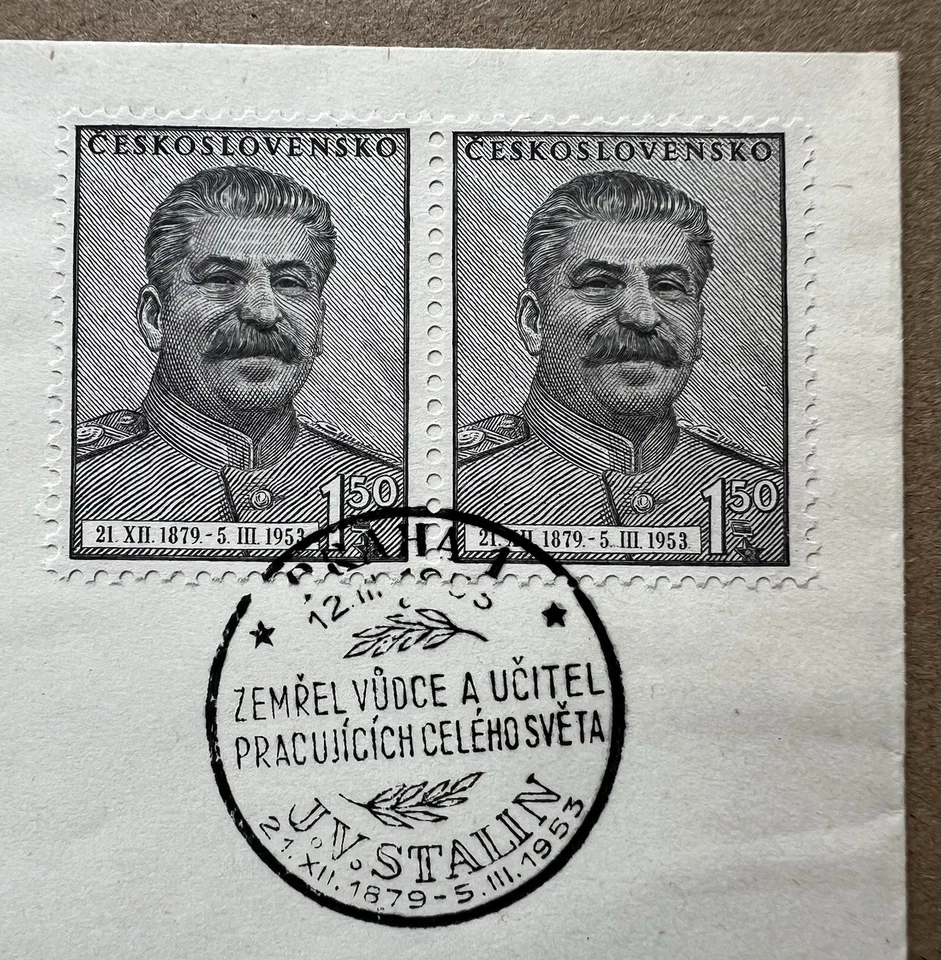 Checoslovaquia FDC 1953 • Edición conmemorativa “Adiós a Stalin” • Praga Cancelar Foto 2 de 4