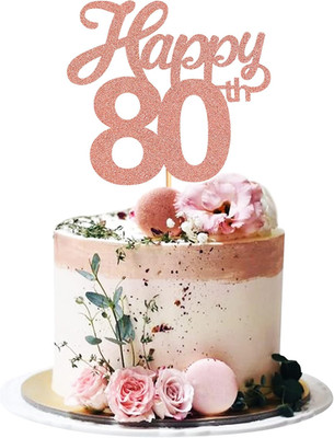 3 Stück Happy 80th Tortenaufleger Rosegold Glitzer Zahl 80 80 80 80 Geburtstag Tortenbild