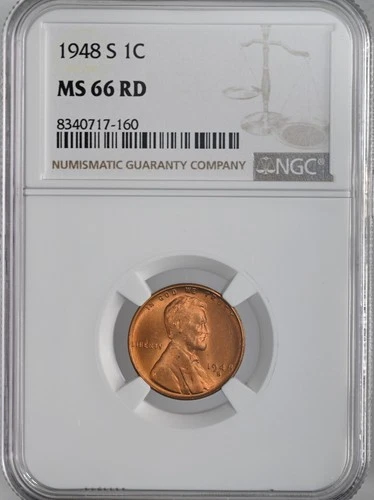 1948-S  1C  LINCOLN WHEAT CENT  "SAN FRANCISCO"  NGC MS66 RD (RED)  #8340717-160