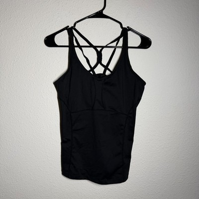 Active Tank Top Womens Medium Black V Neck Strappy Back Athleisure Gym Training