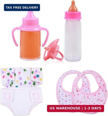 CARANOVO Baby Doll Accessories Set - 7 Pcs Feeding and Caring Set with Magic Dis