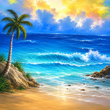 10 20 Ft Muslin 100 Airbrush Painted Photo tropical Beach Background 42-511