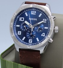 Fossil Brox Silver Blue Chronograph Brown Leather BQ2799 Men Watch