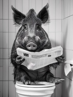Wildschwein genießen Zeitung auf Toilette - amüsante Badezimmer Wanddeko A1-A4 Poste