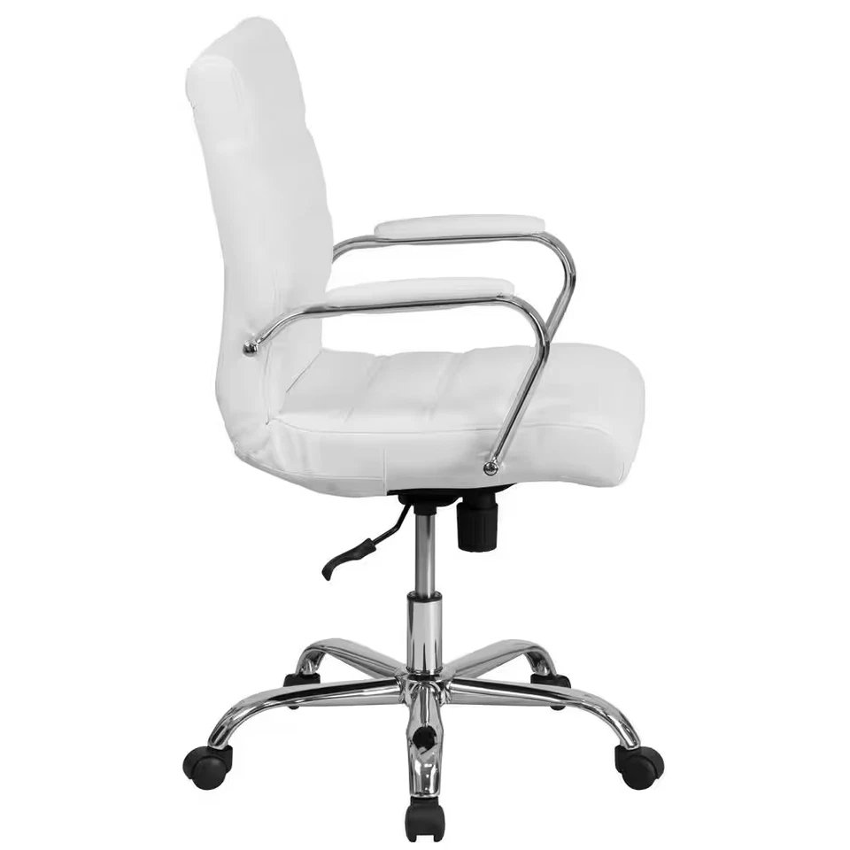 Silla de oficina giratoria ejecutiva ergonómica dorada con respaldo medio de cuero sintético Whitney en blanco Foto 2 de 4