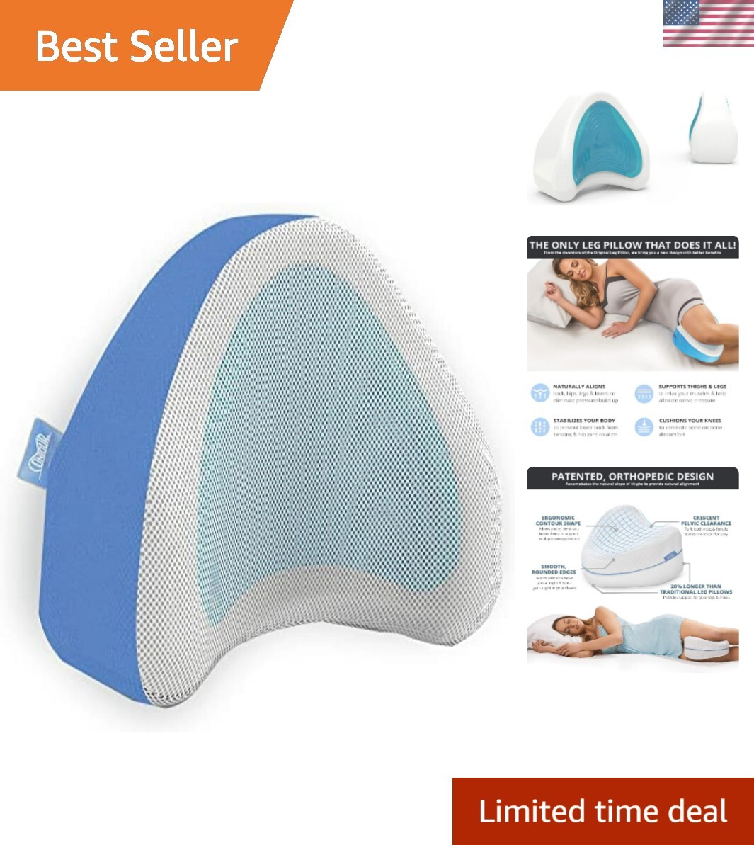 Legacy Cool Memory Foam Side Sleeper Pillow for Knee and Leg Support