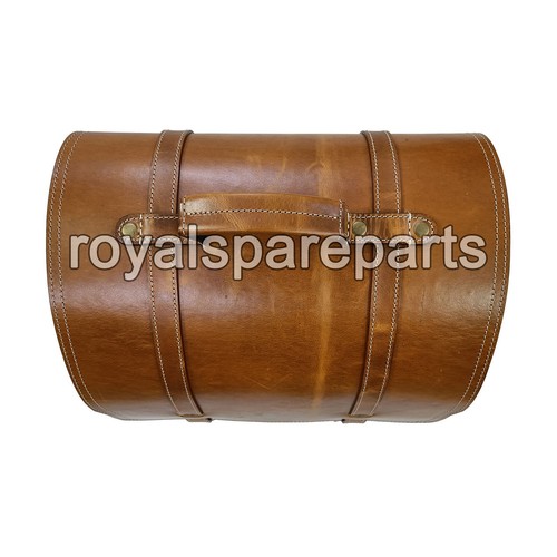 Fit For Royal Enfield Meteor 350 Brown Tan 50L Leather Saddle Pannier Bag Pair - Picture 5 of 8