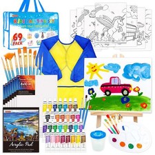 69 Pack Kids Paint Set Art Set For Kids With 30 Colors Acrylic Paint Wood Easel