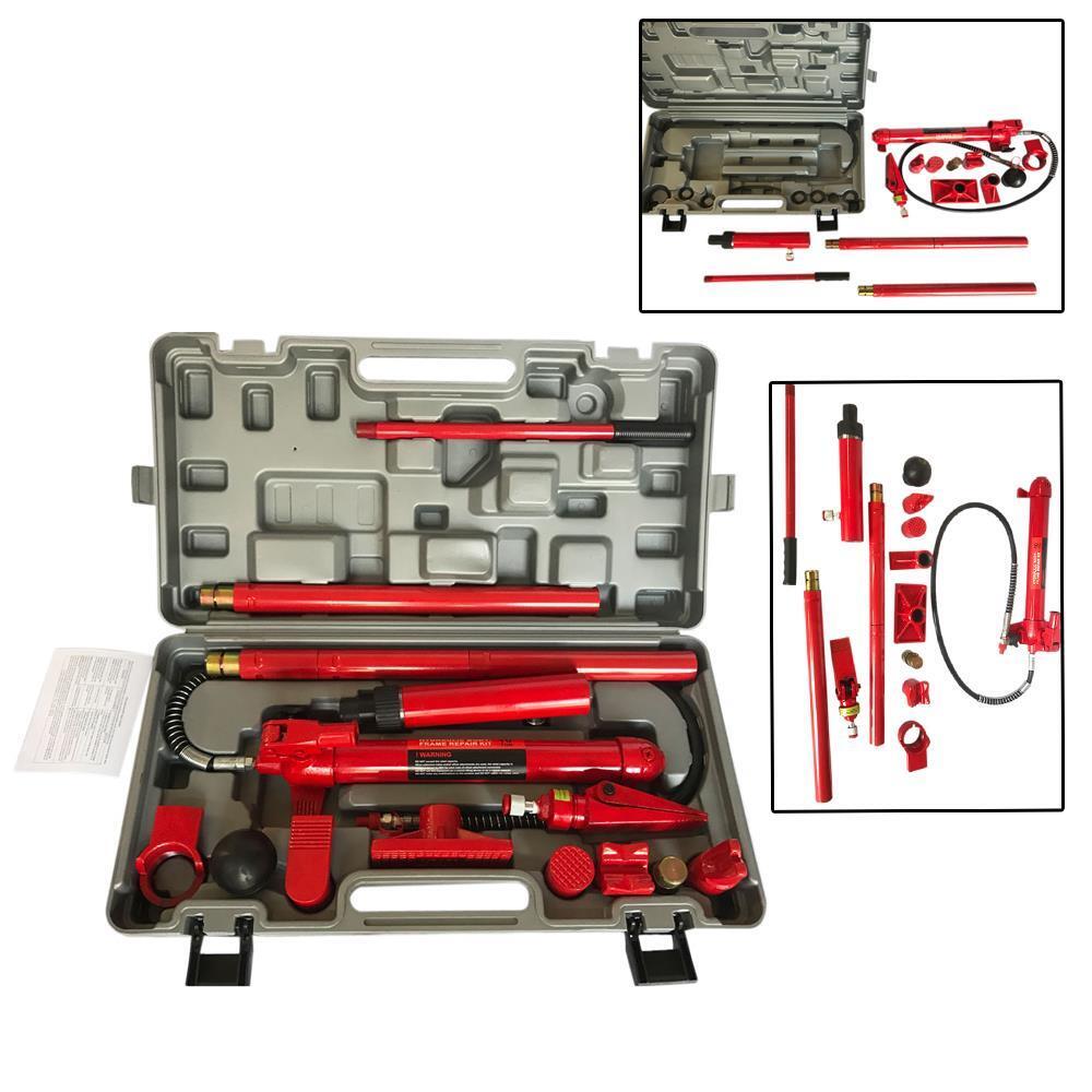 Red 10 Ton Hydraulic Jack Body Frame Repair Air Pump Autobody Tool Kit