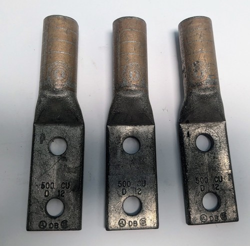 3 Panduit LCC500-12-6 Two Hole Lugs Brown Long Compression Connectors Copper - Picture 2 of 2