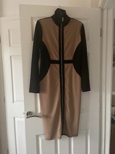 Black & Beige L/S Long Fitted Coat Dress, Size L, worn once