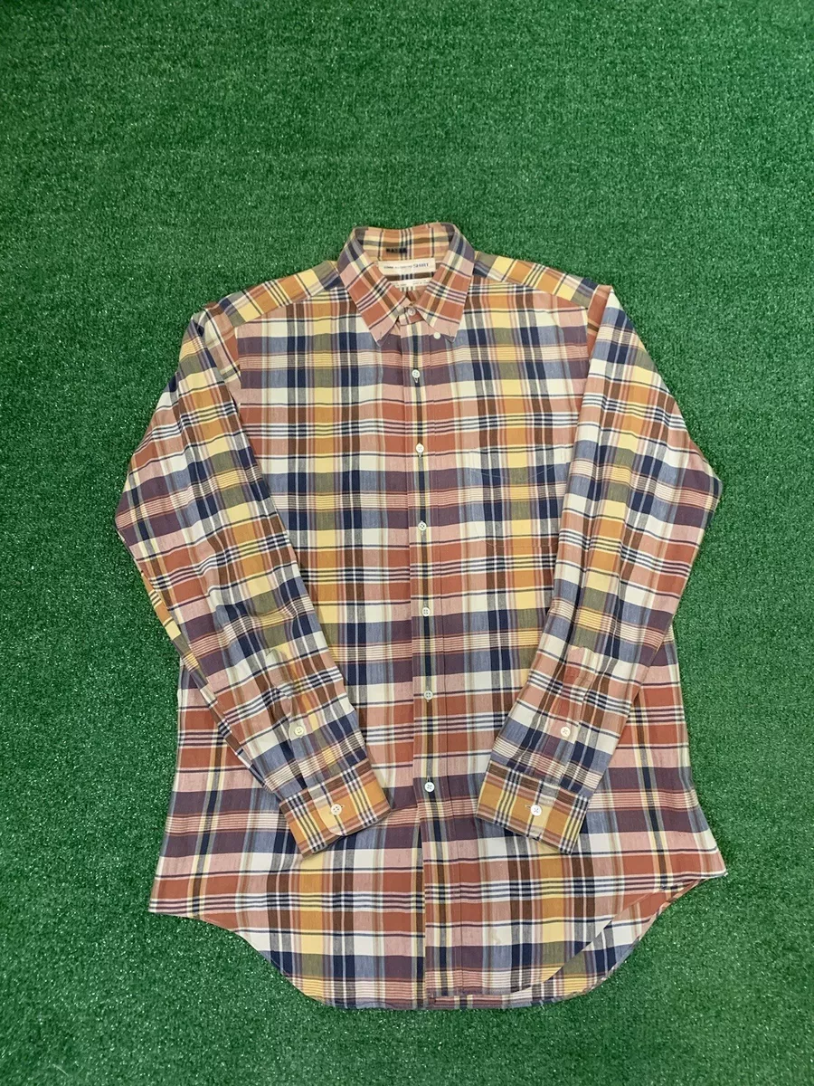 COMME DES GARCONS Long-sleeve Plaid Shirt Yellow Orange Blue Cotton Men  size XL