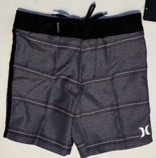 Hurley Shoreline Boardshorts Swimming Trunks-Gray Stripe-Boy's Size 4 NEW 35