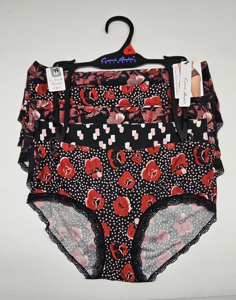 CARRIE AMBER 5 Pk Women's M L XL Smooth Bonded Hipster Panties Black Red Pink - Image 2 of 4