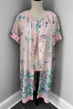 Vtg Leisure Life Pastel Pink Floral Robe Nightgown MuuMuu Housecoat Snap Up Sz L