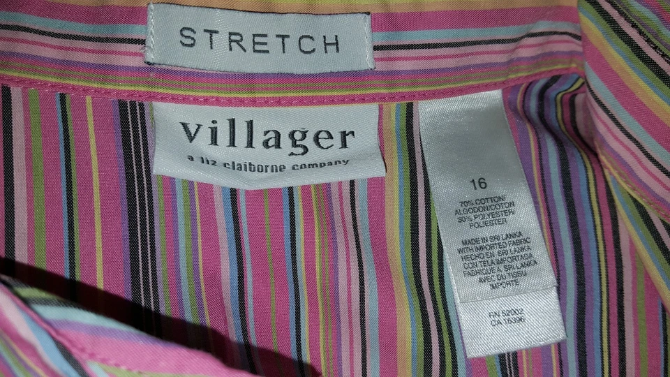 Camisa Top Blusa Villager Liz Claiborne Mujer Talla 16 Multicolor Rayas Foto 2 de 3