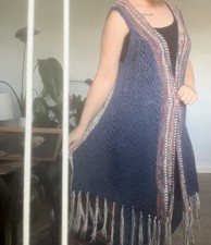 Crochet Long Vest Women’s Xl Neutral Colors Boho Hippie 70s Fringe