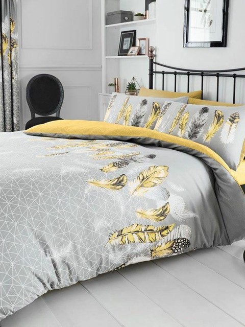 Geometric Feathers Yellow Single Duvet 