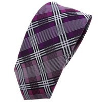 Schmale Tigertie Krawatte Magenta Silber Grau Schwarz Kariert - Schlips Tie