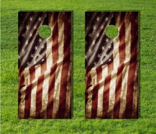 American Flag Vintage Wavy Cornhole Game Decal Distressed USA Wrap Board Bag Set