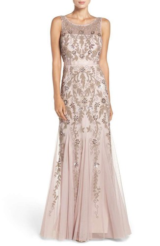 Adrianna Papell Icy Lilac Beaded Illusion Yoke Gown Formal Dress 10 $369 - Picture 4 of 8