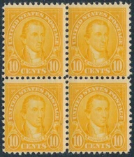 US Sc# 562 *MINT OG NH* { 10c MONROE BLOCK OF 4 } GREAT PERF 11' OF 1923 CV$ 120