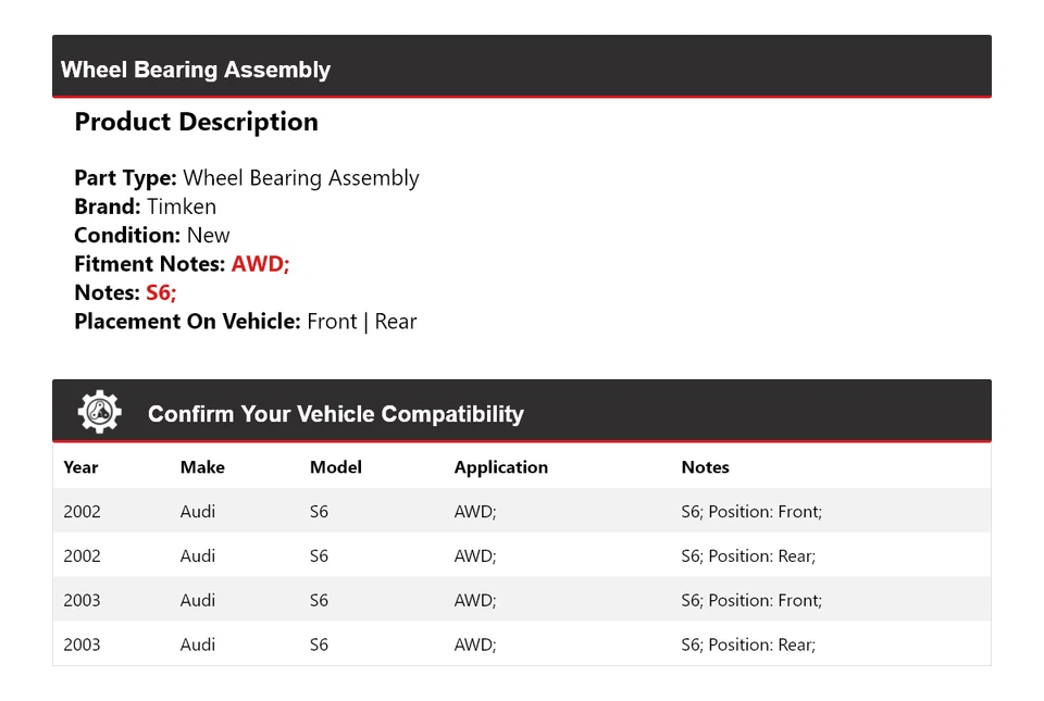 Conjunto de cojinete de rueda Timken para Audi S6 2002-2003 AWD Foto 2 de 4