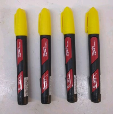 Pack of 4 Milwaukee INKZALL Yellow Felt Tip Liquid Paint Marker