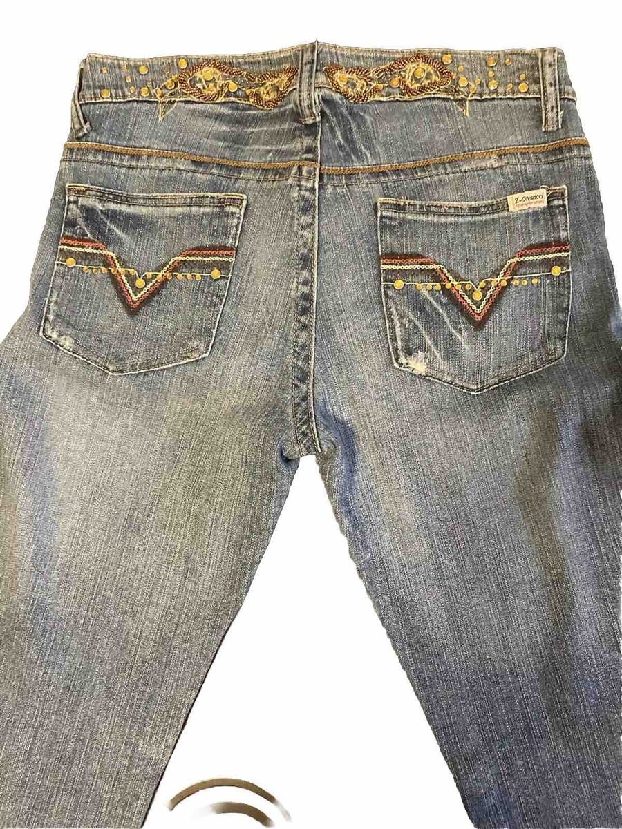 Z Cavaricci Jeans Size 9 Embellished Straight Leg Blue Denim