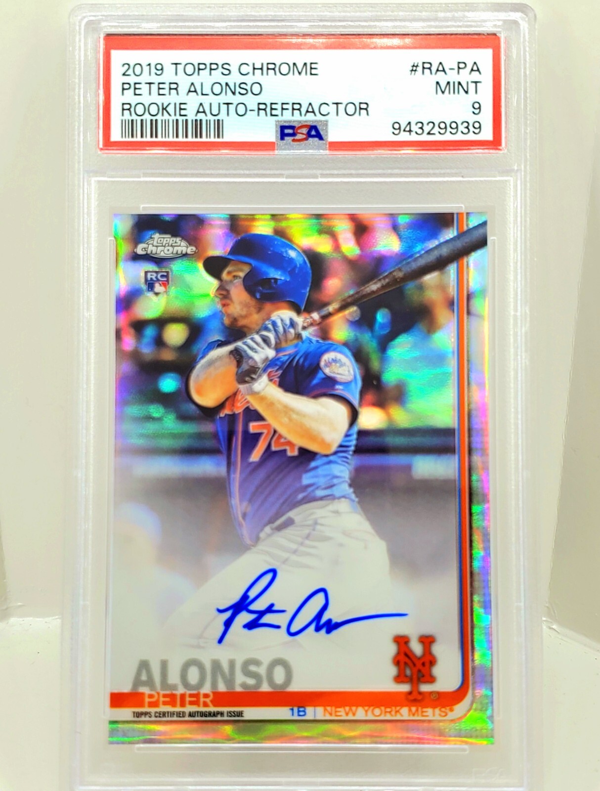 2019 Topps Chrome Pete Alonso ROOKIE Refractor Auto 329/499 Mets RC PSA MINT 9