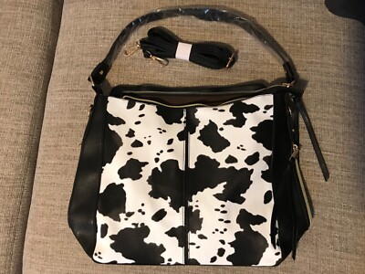 Black Cow print purse faux leather crossbody bag -NWOT