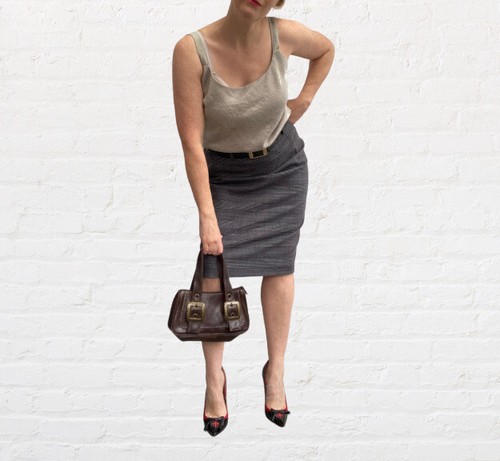 Vintage German Skirt Size 12 Wiggle Pencil Grey Check High Waist Bombshell Pinup - Picture 13 of 20