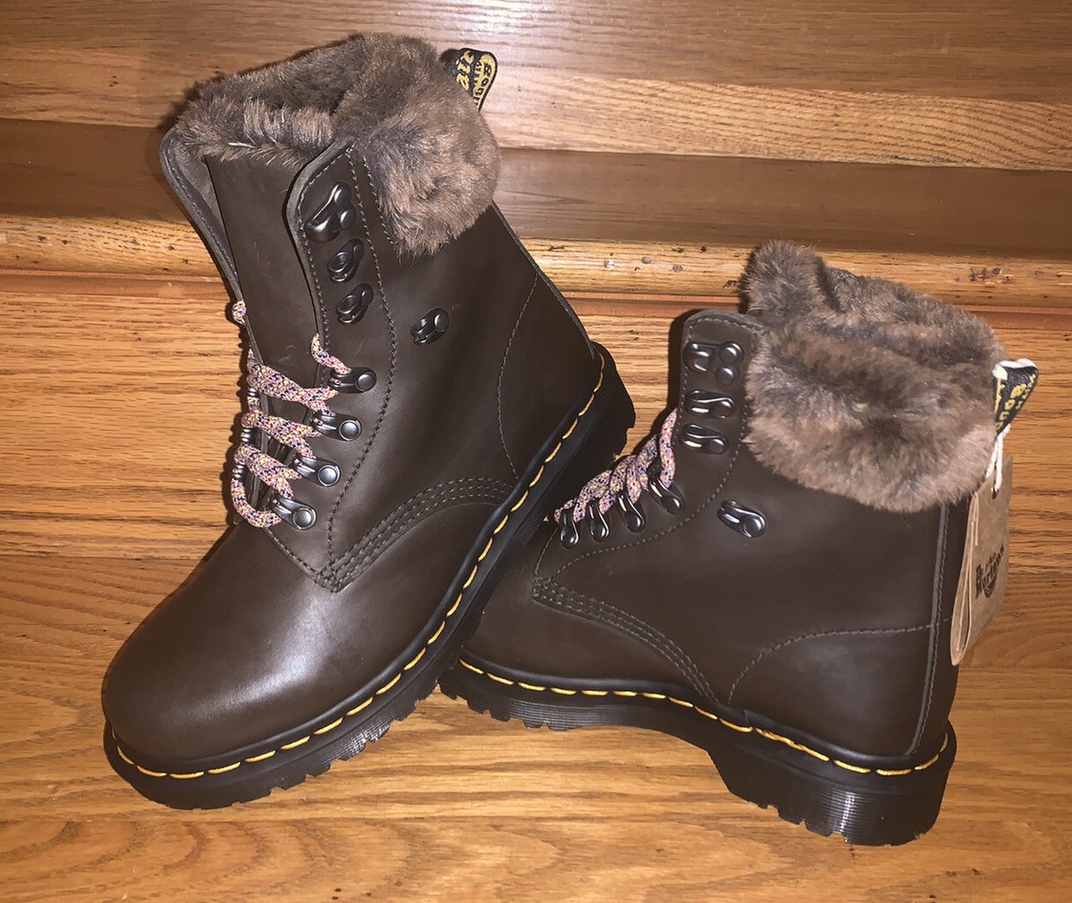 Dr Martens 1460 Serena Collar Faux Fur Lined Lace Up Boots