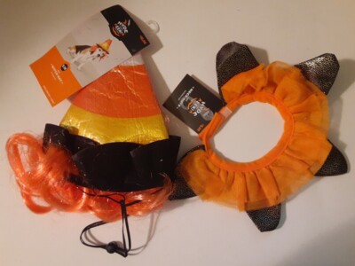 Target CANDY CORN WITCH HAT & Collar Dog Halloween Costume Set Size Small Medium