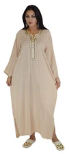Moroccan Caftan Kaftan Handmade Maxi Dress Abaya Long Sleeved Med to Lg Beige