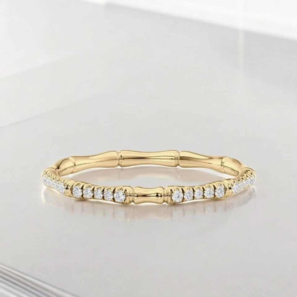 Round Cut Diamond Engagement Band 2MM Yellow 18k Gold 0.20 Ct Lab Created - Image 2 of 4