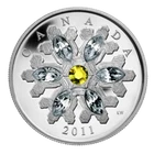 🇨🇦 Canada Silver $20 Dollars Swarovski Crystal TOPAZ Snowflake, 2011