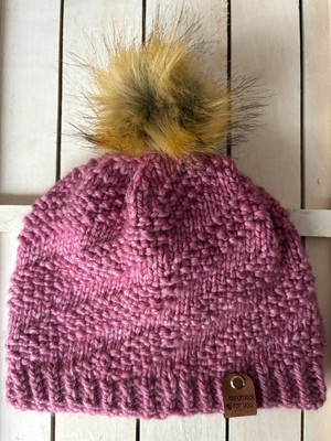 Peruvian Wool Hand Knit Chunky Winter Hat in Malabrigo Damask Rose