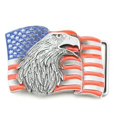 Waving USA American Flag w/ Eagle Metal Fashion Belt Buckle