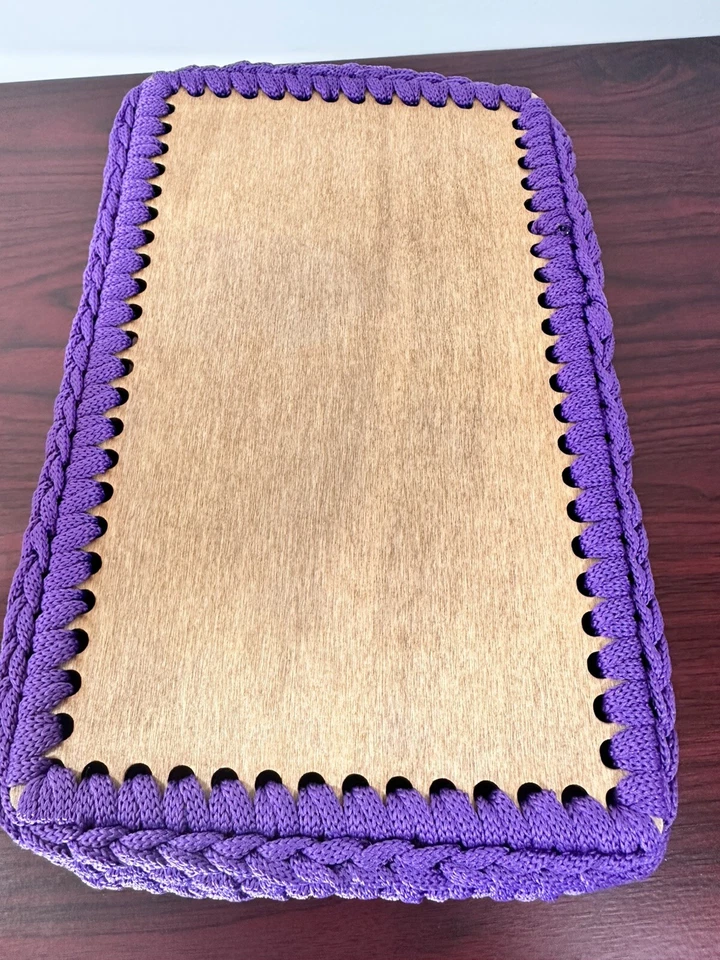 New Handmade Crochet Poly Purp Rope Yarn Rectngular Storage Basket Sz 3x7x10.5 - Image 4 of 4