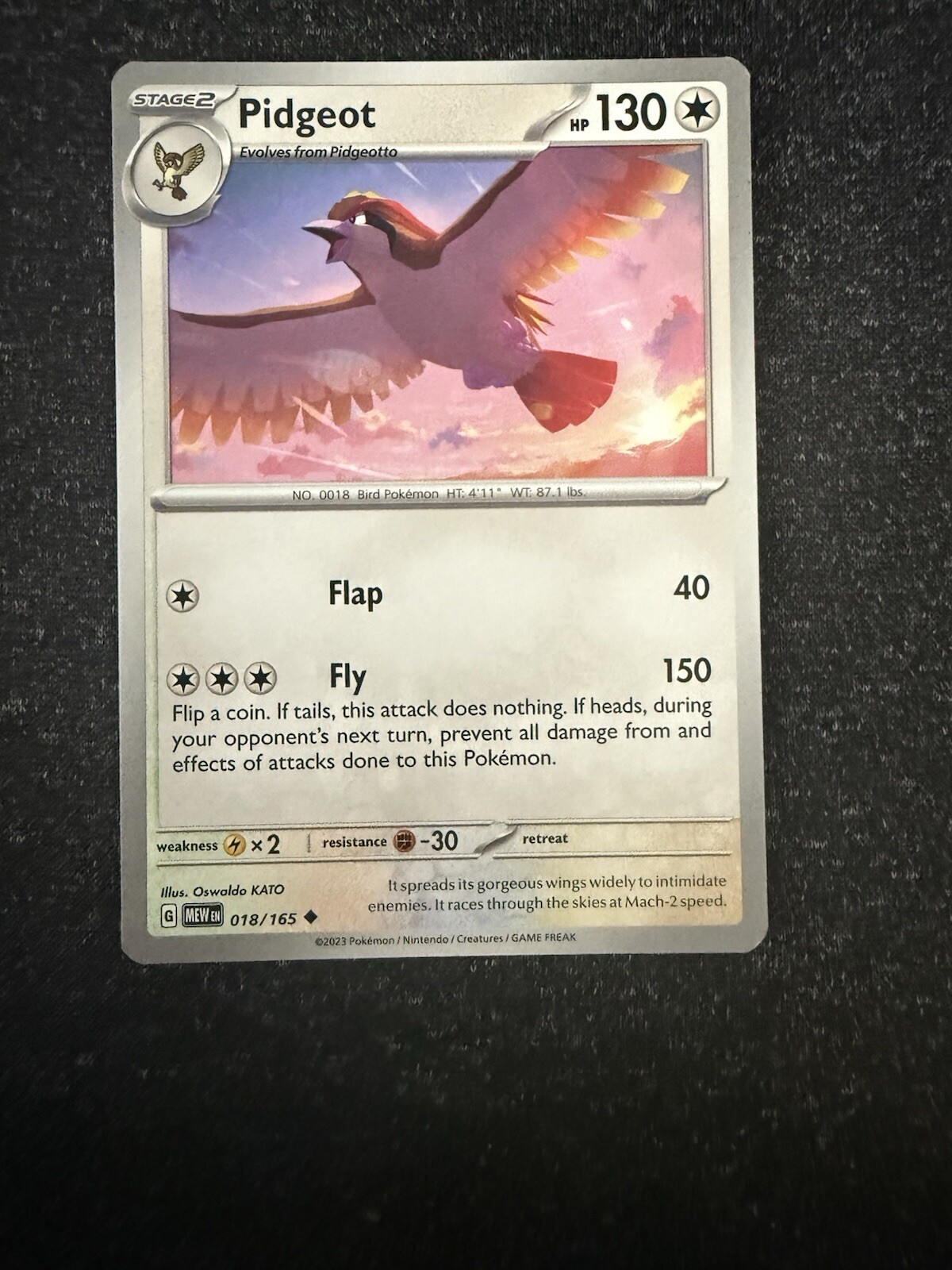 Pidgeot 018/165- Pokemon 151- Regular Uncommon- NM/M