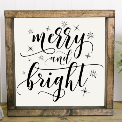 Merry & Bright Vinyl Decal For Sign, Make Your Own Rustic Sign, Christmas Decals