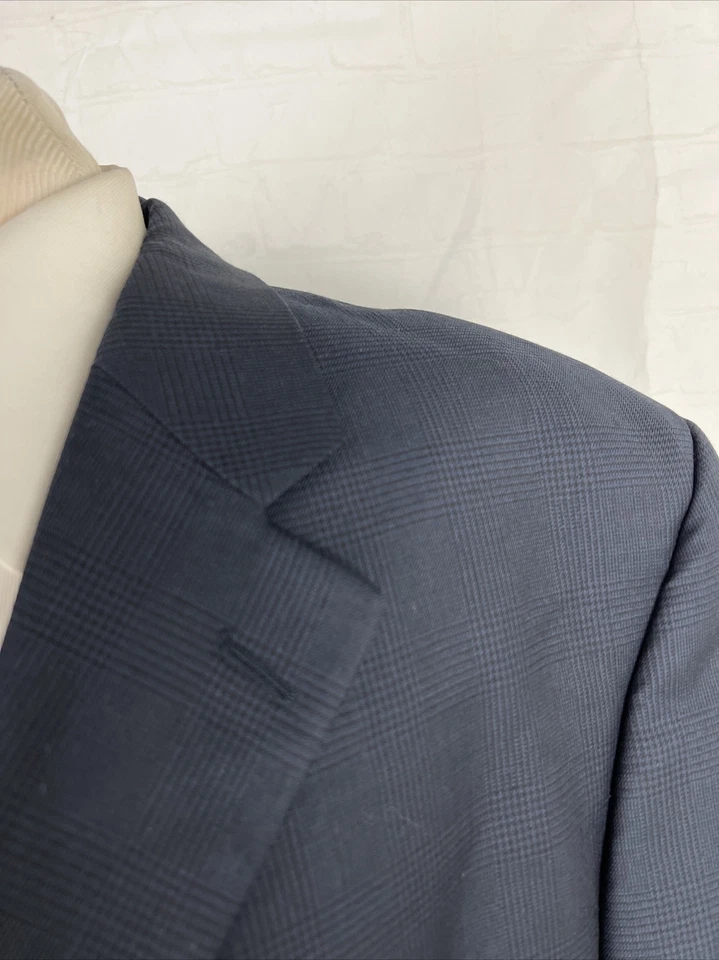 Jack Victor Men's Navy Blue Plaid Wool Blazer 48L $1,698 - Image 2 of 4