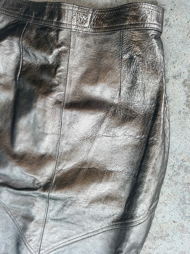 Vintage 1980s PIA RUCCI Gold Crackled Leather Pencil Long Skirt 24” Metallic - Picture 2 of 11