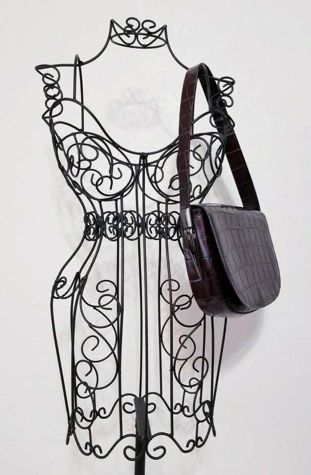 BOLSO DE HOMBRO PEQUEÑO FRANCESCO BIASIA VINTAGE MARRÓN COCODRILO EN RELIEVE CUERO GENUINO Foto 2 de 4