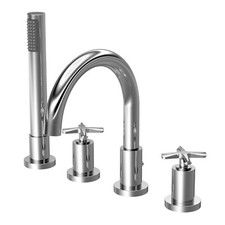 Nuie Aztec Basin & Bath Taps Modern Curved Spout Cross Handle Bathroom Faucet