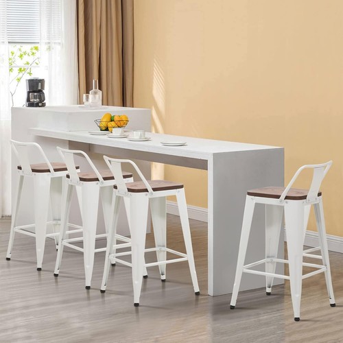 Metal Bar stools 24'' Counter Height Kitchen Bar Chairs Set of 4 Stackable White - Picture 7 of 8