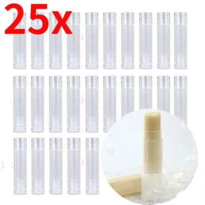 25x Empty Transparent Lipstick Containers Plastic Lip Balm Tubes with Caps 5g