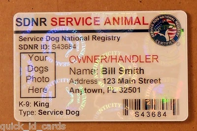HOLOGRAM Service Dog Vest ID Card Working Dog ID Badge Service Animal Custom 16